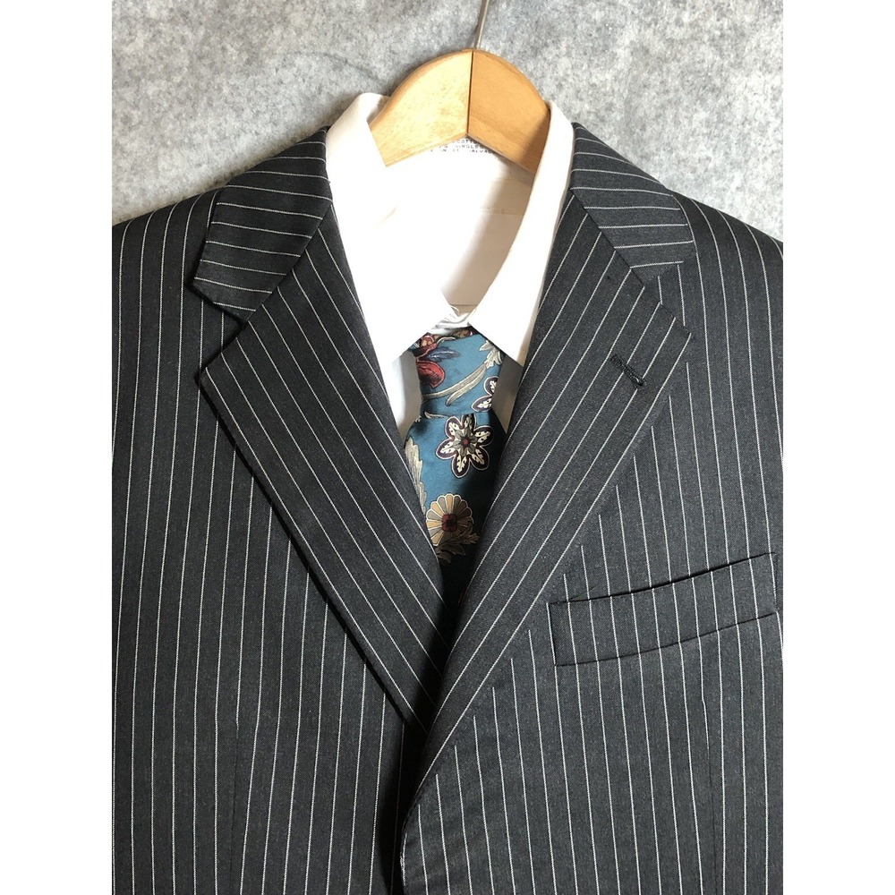 Burberry Blazer 40R Black Pinstripe 100% Wool Career Classic Kensington FLAW